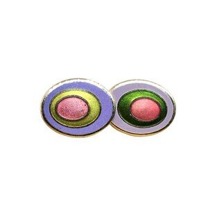 Oval Multicolored Enamel Men’s Gold Tone Cuff Links –Stylish Vintage Accessories